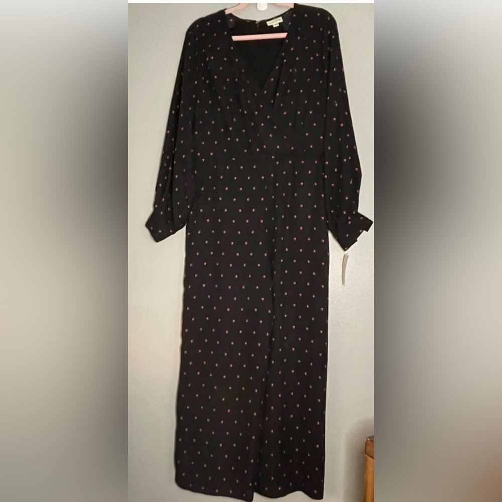 MAISON JULES NWT Women's Ladybug  Printed Wide-Leg Jumpsuit Black SZ/10